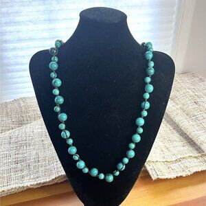 Coldwater Creek Faux Turquoise Beaded Necklace Knotted Waxed Leather 32”